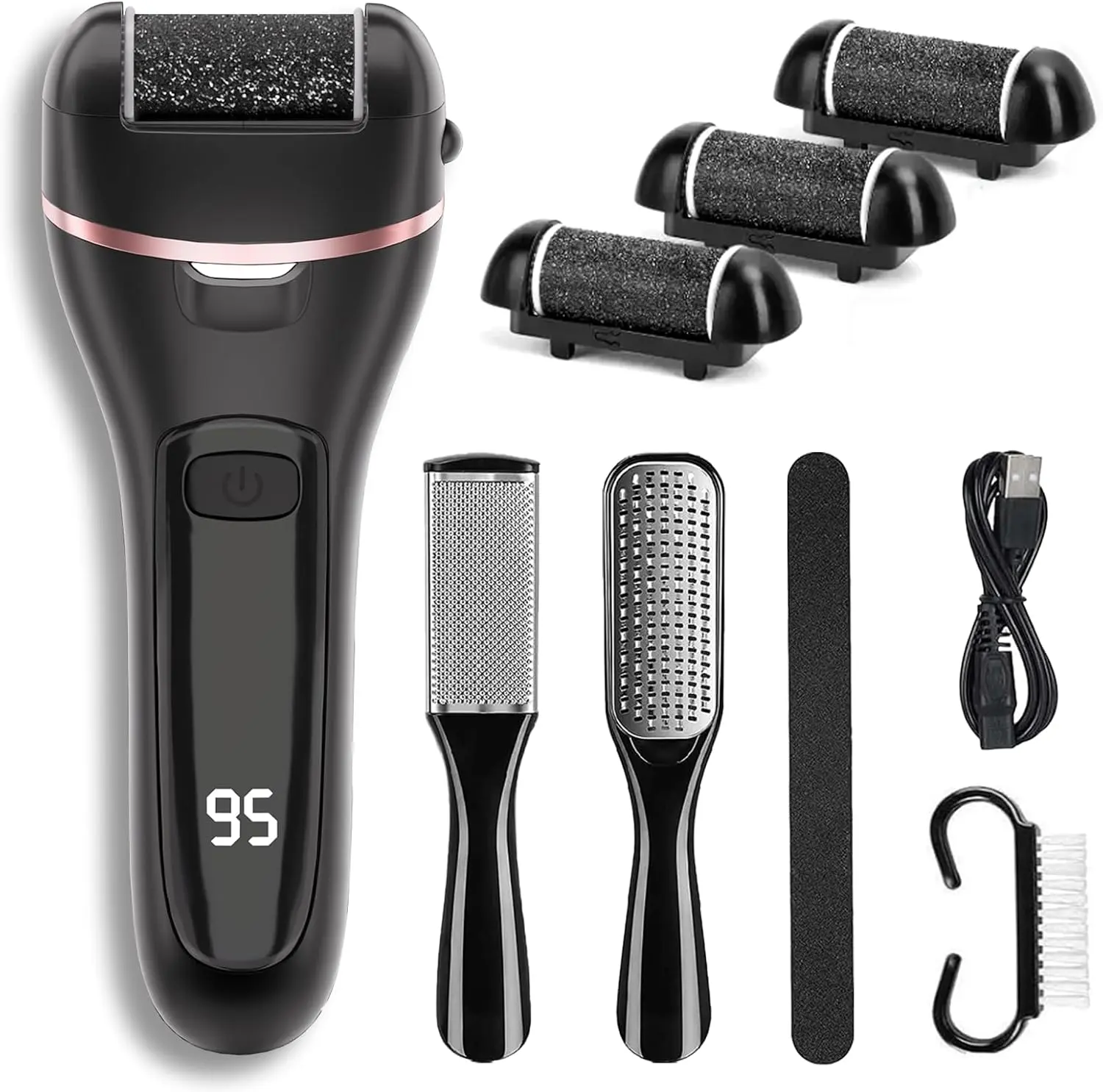 Electric Callus Remover for Feet with 3 Roller Heads 2 Speed Rechargeable Waterproof Foot File Perfect for Dead Hard Cracked Dry Skin Cutics