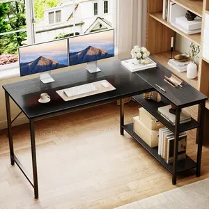 L-Shaped Corner Computer Desk with Reversible Storage Shelves, Space-Saving Home Office Workstation