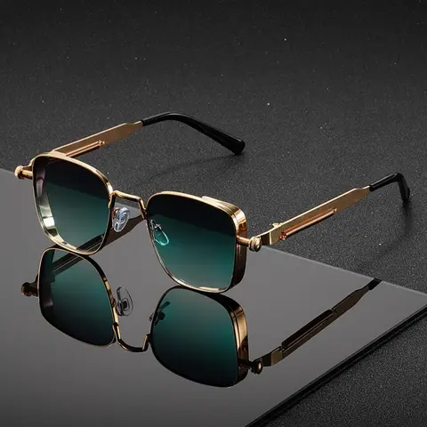 Men's Retro Steampunk Square Metal Frame Glasses, Spring Hinges Decorative Pieces, Perfect for Events Parties Holidays, Fashion Glasses, Cool Glasses