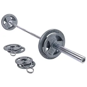 Signature Fitness Cast Iron Olympic 2-Inch Weight Plates Including 7FT Olympic Barbell 130-Pound Set (85 Pounds Plates + 45 Pounds Barbell) Multiple Packages X-Gen Style
