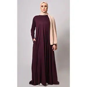 Flowing Elegance: Wine Flared Abaya With Pockets