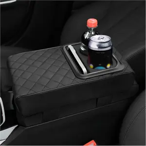 Leather Center Console Cover with Cup Holder,Booster Arm Rest Cover for Car Middle Console Cover for Protecting Car Armrest Box,Universal Car Accessories Interior Car Armrest Cover (Diamond Pattern)