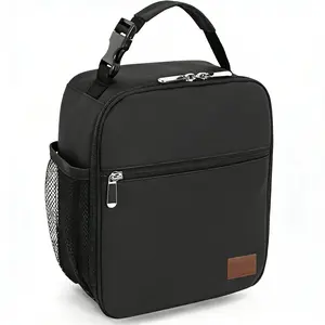 Black Small Flip Cover Lunch Bag Reusable Portable Lightweight Thermal Insulated Lunch Tote Bag For Men Women Adults Office Work Picnic Travel Daily Commute Food Storage Bag