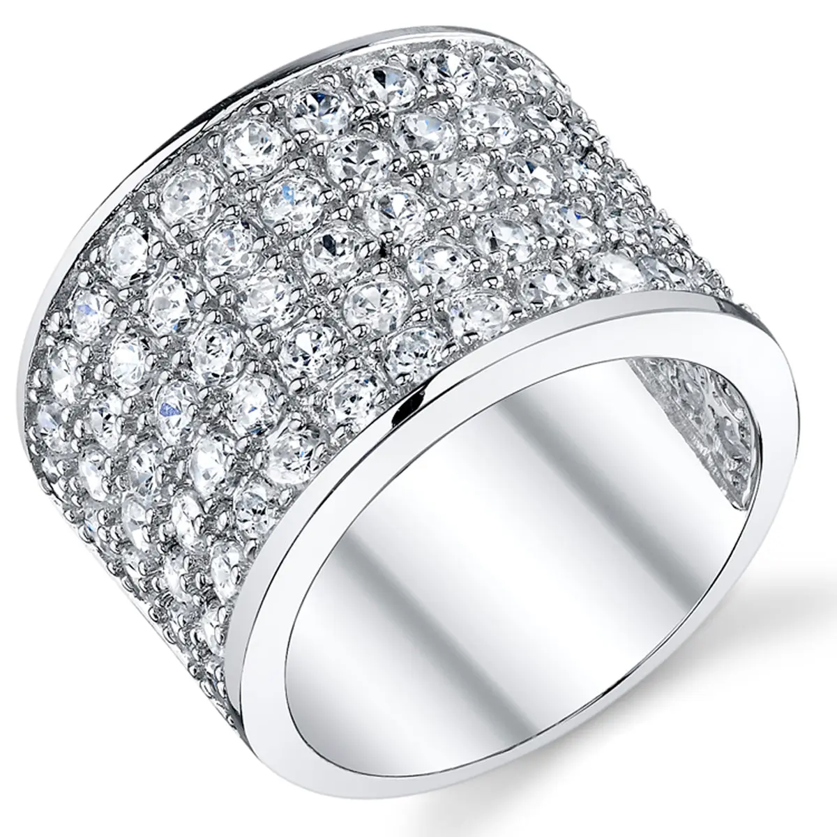 Metal Masters Co. Male 925 Sterling Silver Pave Ring - 5-Row, 4.15ct Cubic Zirconia, 15mm Wide Band, Engagement/Pinky Ring Option, Gift-Ready for Birthday, Wedding
