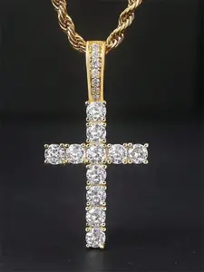 Women's Classic Cross Zircon Pendant Necklace, Cross Link Chain, Elegant Jewelry Gift for Women, Party Wear Accessory, All Season Fashion, Statement Necklace, Anniversary Necklace