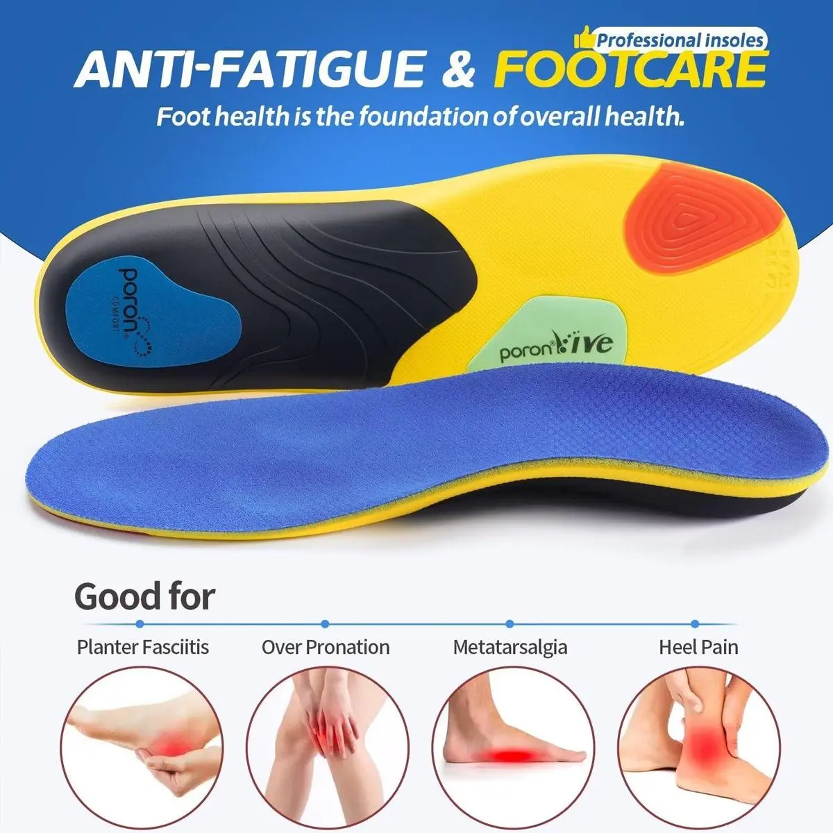220+ lbs Plantar Fasciitis Insoles for Men & Women, Heavy Duty Arch Support Orthotics for Flat Feet, flat foot, Pain Relief Inserts for Work Boots & All-Day Standing Blue, Shoe
