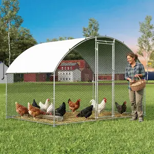Metal Chicken Coop for 6-10 Chickens - Outdoor Walk-in Poultry Run with Waterproof Anti-UV Cover - Secure Spacious Hen House, 6.42 x 9.73 x 6.44 FT