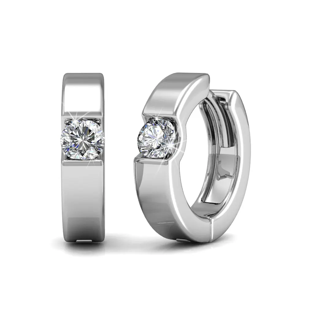Charlie 18k White Gold Plated 14mm Hoop Earrings with Round Simulated Diamond Crystals