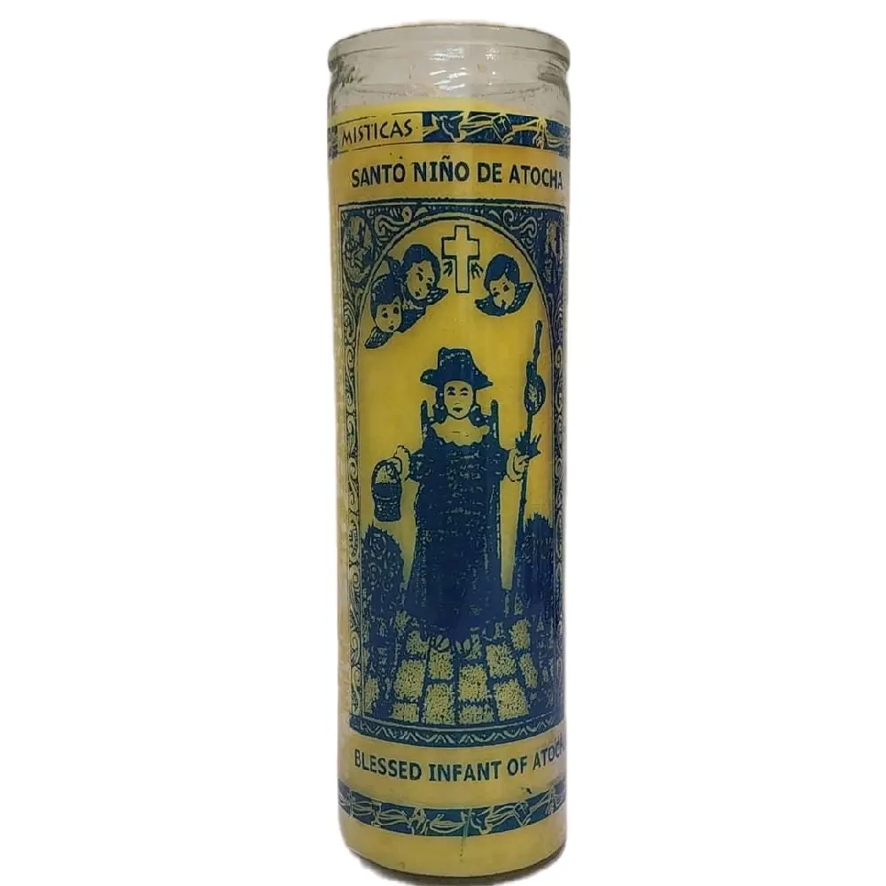 Santo Niño de Atocha Candle - Guidance Healing & Miraculous Help Non-Toxic Yellow Devotional Candle for Protection Comfort and Urgent Aid