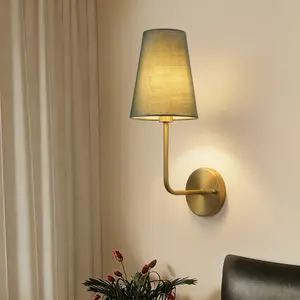 Lamp for Wall, Wall Sconce with Green Fabric Lamp Shade 1 Light V-intage Indoor Fixture Compatible with Wall Painting, Living Room, Bedroom, Hallway, Gifts, Night Light(Gold)