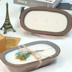 Elegant Scented Candles Wooden Boat Container + Soy Wax, Perfect for Holidays Parties Valentine's Day Christmas Romance