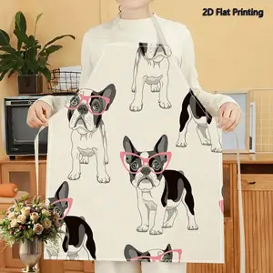 1PC 2D Flat Printed Pink Glasses French Bulldog Pattern Apron For Home Cooking, Kitchen Wear, And Cooking Enthusiasts Kitchen Cooking Aprons