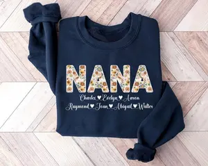 Personalized Nana Shirt with Grandkids Names, Floral Nana Sweatshirt, Mimi Gifts, Mother's Day Shirt, Custom Kids Names Grandma Sweatshirt