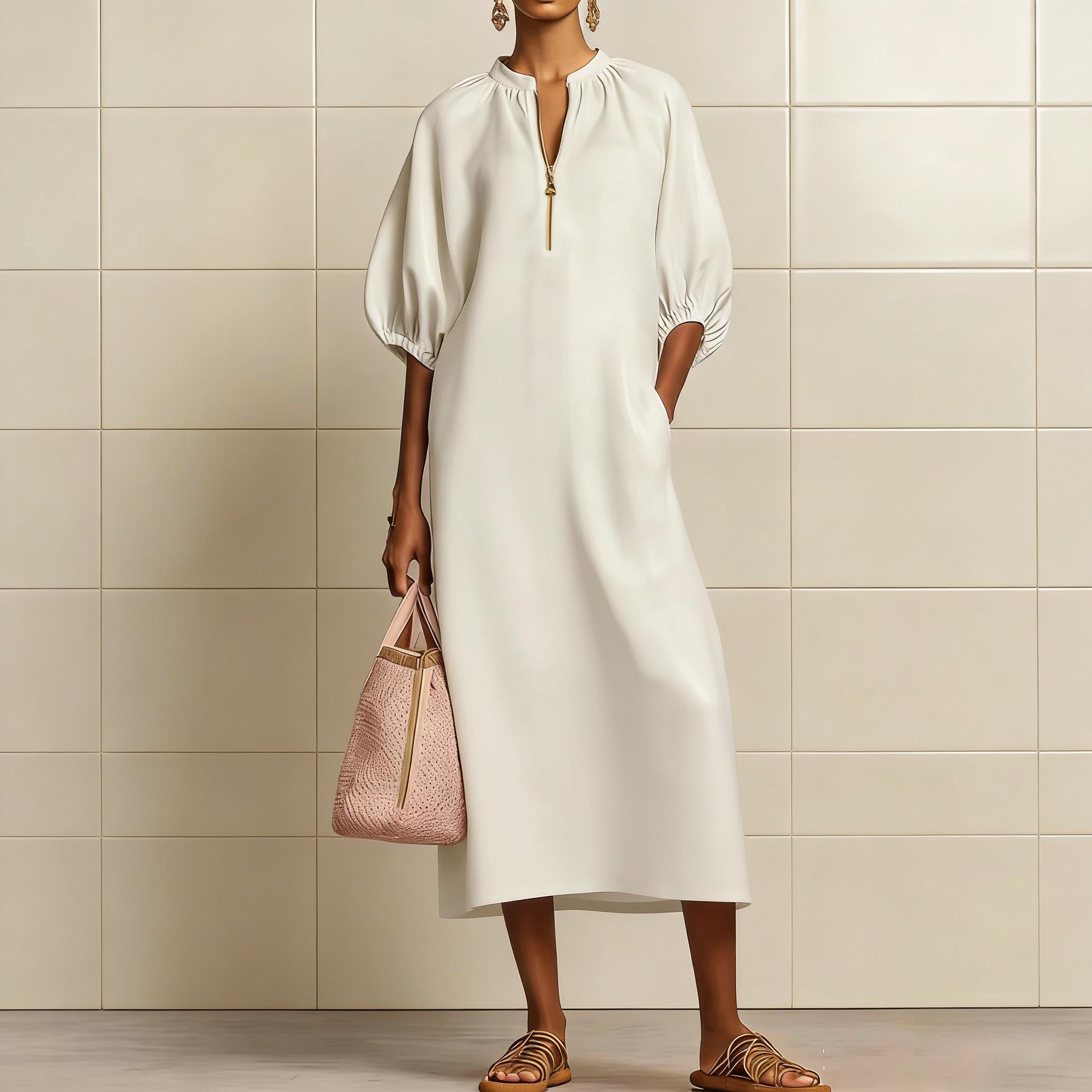 Women's Boho Chic Dress Casual Solid Color Short Puff Sleeve Loose Linen Textured Flowy Sundress Outfit Women's Boho Chic Dress Casual Solid Color Short Puff Sleeve Loose Linen Textured Flowy Sundress Outfit