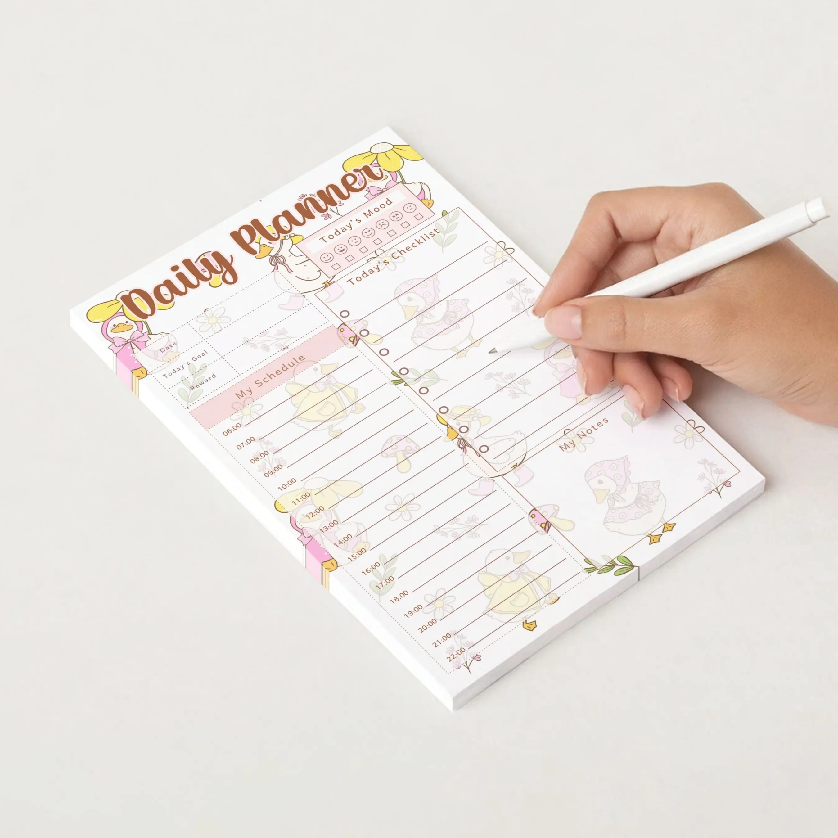 Daily Planner Notepad, 50 Sheets, Not Sticky 5 in x 8 in, Goose Aesthetic Pad