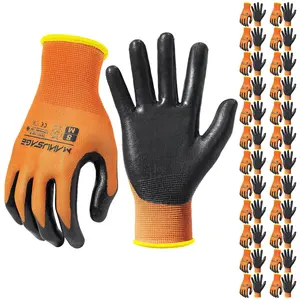 Safety Work Gloves Nitrile Coated, 24 Pairs Orange Seamless Knit Glove for Men and Women, with Smooth Grip on Palm & Fingers