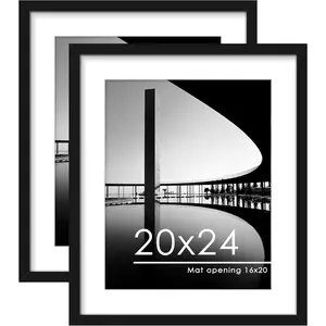 20x24 Picture Frame Set of 2, Display Pictures 16 x 20 with Mat or 20 x 24 without Mat for Wall Mounting Display, Poster Frames, Black