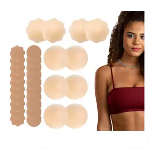 5 Pairs Silicone Nipple Cover for Women Reusable,Pasties Adhesive Strapless Bra Pads One Size Round Flower Shape