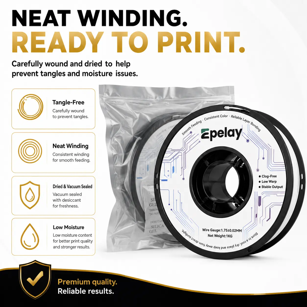 EPELAY PLA+ 3D Printer Filament, 1.75mm-±0.02mm Precision, 1 kg Gray, Smooth Feeding, Clog-Free, Neat Winding, Low-Odor FDM Option, Eco-Friendly, Multiple Colors, Precise Layers, No Batteries, 3D Printing Supplies for DIY Projects EPELAY PLA+ 3D Printer Filament, 1.75mm-±0.02mm Precision, 1 kg Gray, Smooth Feeding, Clog-Free, Neat Winding, Low-Odor FDM Option, Eco-Friendly, Multiple Colors, Precise Layers, No Batteries, 3D Printing Supplies for DIY Projects