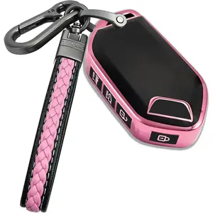 for key fob with metal/leather keychain,TPU Key case,compatible with 2023 2024 Telluride ect Remote smart Key,5 buttons Pink