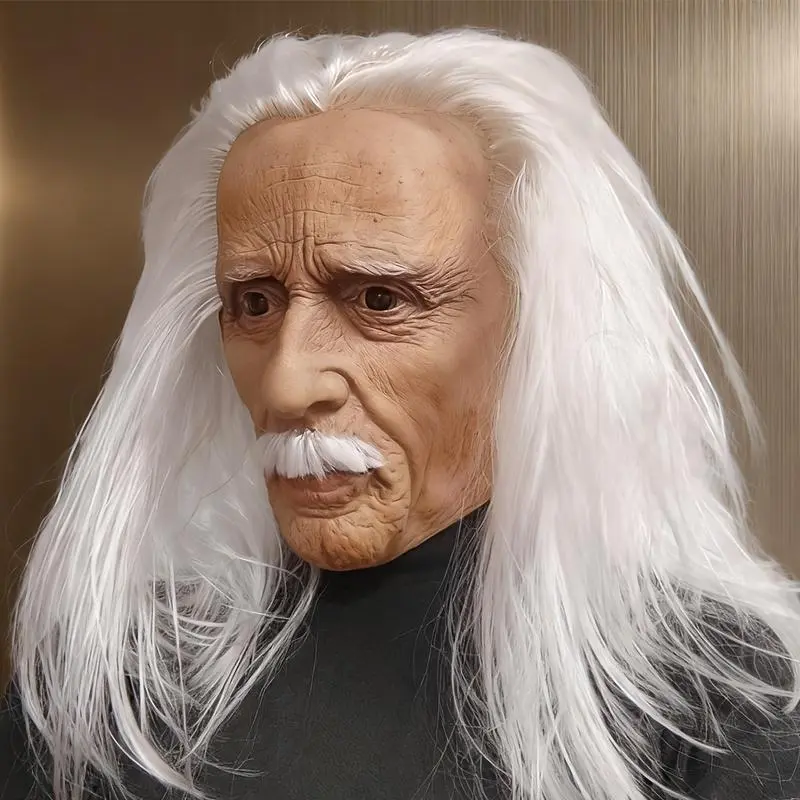 🏅[Free Ship] LIVOA Handmade Latex Elder Mask Ultra-Realistic Old Man Design with Lifelike Wrinkles & Beard Soft Breathable Non-Toxic Material for Halloween Party