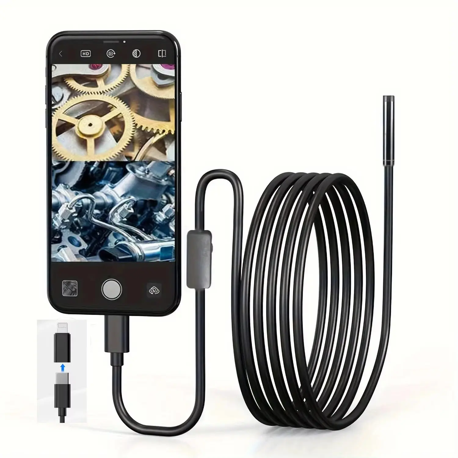 Industrial Endoscope Camera with two port for iOS/Android System HD 960P Inspection Sewer Borescope Camera for Checking Car