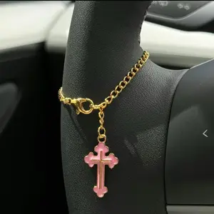 Car Steering Wheel Rosary Religious Car Steering Wheel Suspension Accessories for Car Decoration; Cross Suspension Accessories for Women Men, Car Hanging Decoration