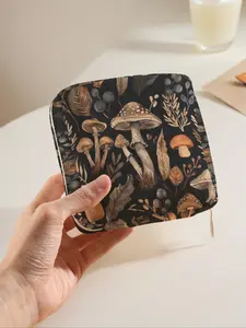Mushroom Pattern Makeup Bag, Portable Sanitary Napkin Storage Bag, Lightweight Tissue Bag for Women's Products, Travel Cosmetics Storage Box, Makeup Organizer Pouch, Handheld Cosmetic Pouch