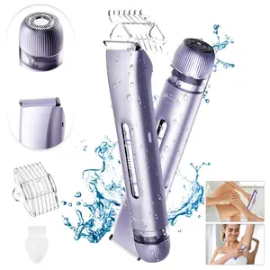 Bikini Trimmer for Women, 2 in 1 Electric Body Hair Shaver for Silky Skin, Cordless & IPX7 Waterproof, Easy to Clean, USB Rechargeable with Replaceable Ceramic Blades, Travel-Friendly Summer Gift-