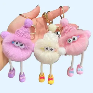 car key decorative charm 5pcs/3pcs Long-Legged Coal Ball Plush Pendant Charms Soft Beige Skin-Friendly Non-Shedding Car Mirror Ornament Cute Couple Luggage Bag