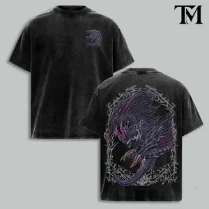 Monster Hunter Gore Magala the Black Eclipse Heavy Metal Vintage Washed Oversized T-Shirt & Hoodie | Purple Chaos Graphic Tee | Faded Grunge Streetwear | Elder Dragon Merch