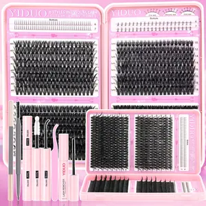 YIDUO 760 Pcs Lash Cluster Kit, D-Curl Mixed Styles – Bottom/40D/60D/80D/Spiky Lash Clusters Kit, Volume Eyelash Clusters, with Bond & Seal, Remover, Tweezers, Eyelash Pencil, Easy At-Home Individual Eyelash Extensions