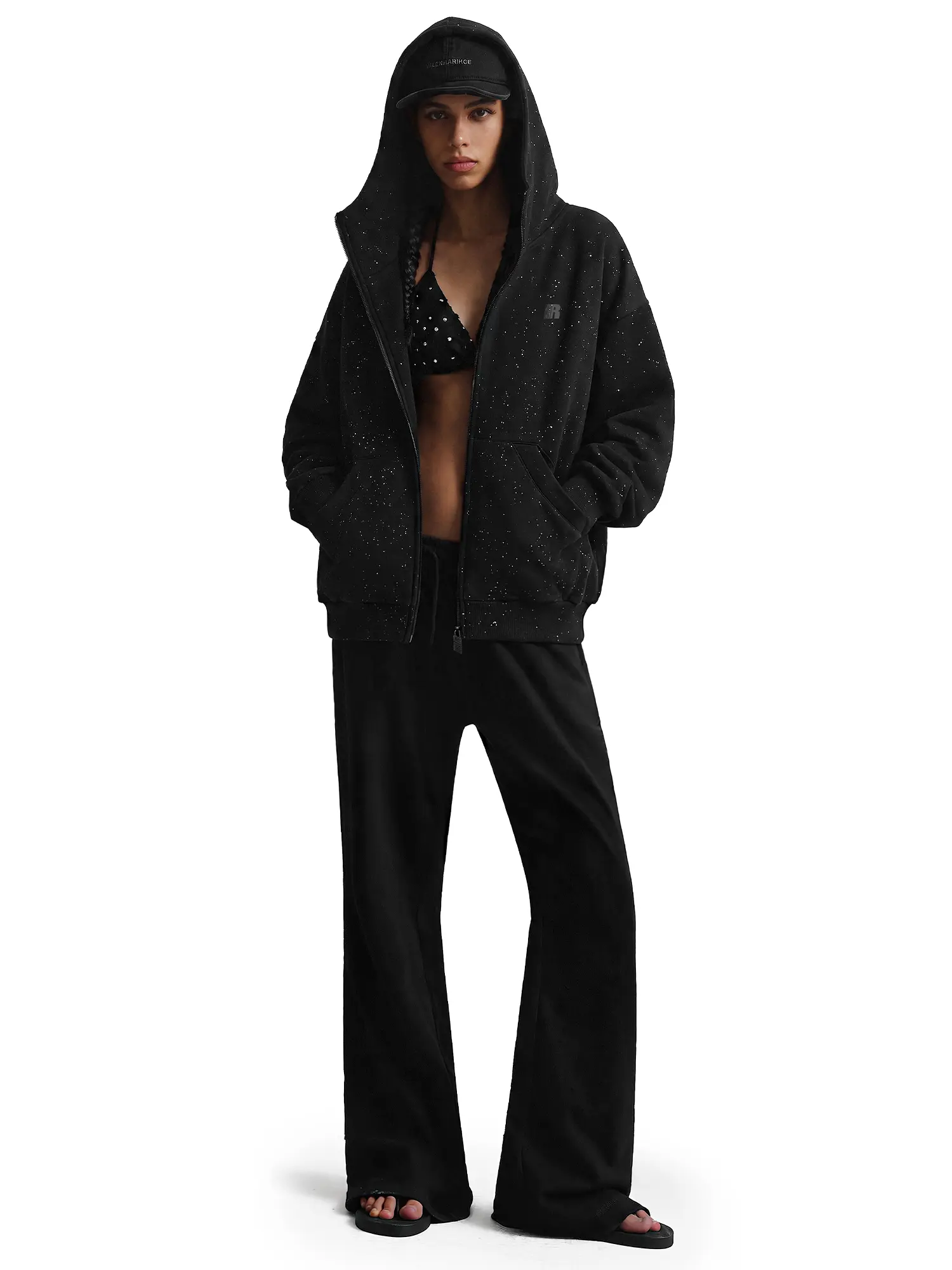 FDR Glitter Zip Up Hoodie Jacket Stand Collar Oversized Unisex Fall Winter, Basic, Streetwear, Piece, Sweatshirts, Tops, Bold Shine, Sparkle Finish