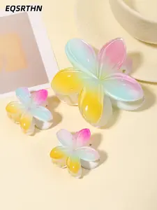 3pcs Must-have Hawaiian Plumeria Hair Clips for Summer! Gradient Flower Claw Clips Set for Thick Hair, Non-slip Matte Finish, Perfect for Beach Vacations & Aesthetic Hairstyles. Get the Tropical Vibe!