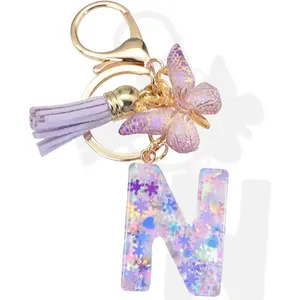 Alphabet Initial Letter Keychains Car Key Holder Cute Butterfly Bag Charm Key Chain Accessories for Women
