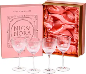 Nick and Nora Cocktail Glasses - Coupe Glasses Set of 4, Vintage Ribbed Martini Glassware, Crystal Cordial Cups for Whiskey, Gin, Vodka, Champagne, Women Gifts, 5 Oz