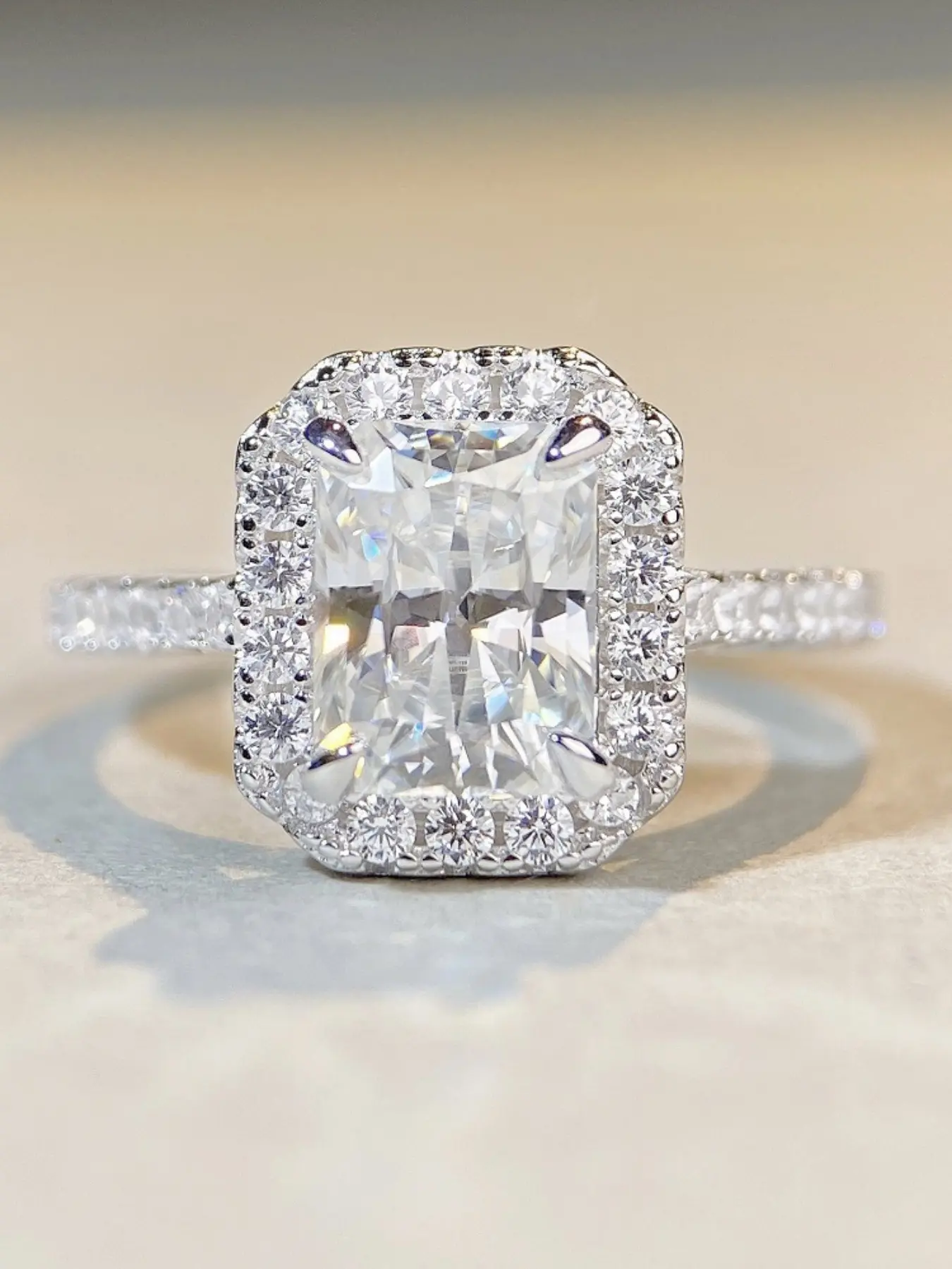 Pure Silver Ring Square Emerald Cut 2 Carat Moissanite Wedding Band, Elegant Moissanite Diamond Ring, Solitaire Ring, Perfect Gift for Her
