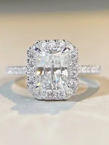 Pure Silver Ring Square Emerald Cut 2 Carat Moissanite Wedding Band, Elegant Moissanite Diamond Ring, Solitaire Ring, Perfect Gift for Her