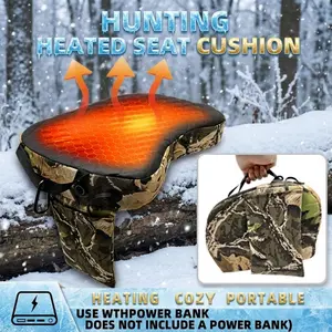 Portable USB-Powered Heated Hunting Cushion (Power Bank Not Included) – Foldable Outdoor Heating Seat Pad with Handle & Hook, 3-Temperature Settings, Durable Oxford Cloth for Hunting Stands, Camping & Bleachers – Black