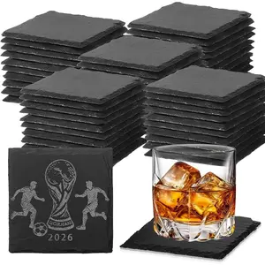 60 PCS 4 Inch Black Square Bulk Blank Slate Coasters, Scratch Resistant Bottom, For Laser Engraving, Great Gift for Home Office Kitchen Wedding Bar Party