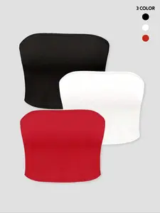Women's Casual Sleeveless Tube Crop Top Set, Slim-Fit Thin Fabric, Summer Fashion, 3-Piece, Perfect for Daily Wear