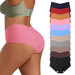 HOTCOM Women's High Waist Seamless Underwear Plus Size Brief No Show Elastic Comfortable Panties 11 Pack XS-XXL Basic Minimalist Everyday Lingerie Mixed Color Fit