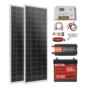 VEVOR 800W 12V Complete Solar Power Kit, 4*200W Monocrystalline Solar Panels+ 12.8V 300Ah LiFePO Battery+ 60A MPPT Charge Controller+ 2000W Power Inverter for Home, Small Farm, Cabin, Off - Grid