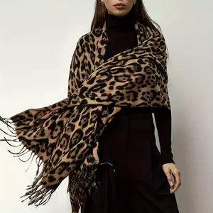 Bohemian Leopard Print Faux Cashmere Scarf Stylish Classic Mature Design, Perfect for Date And Going Out