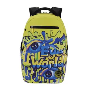 Eye World Graffiti Backpack - Vibrant Yellow Street Art Bag with Bold Blue Eye Print & Splatter Design, Durable Daypack for Urban Style