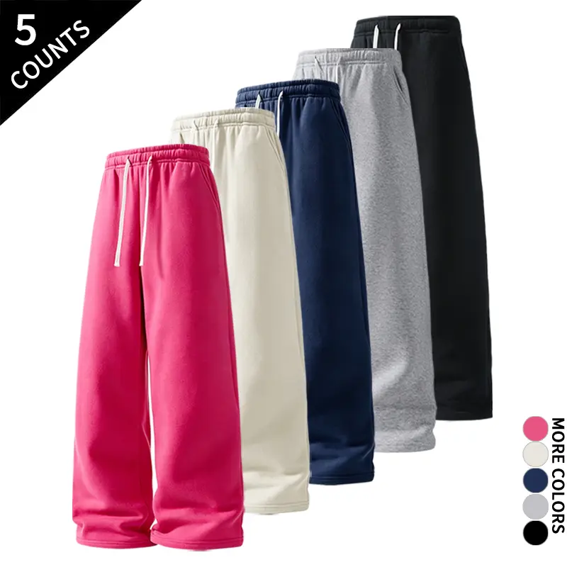 Men's Essential Sweatpants (five-Pack) - Minimalist Loose Straight-Leg Adjustable Drawstring High-Waist Design Sweats, Female-Fit in White + Dark Gray + Concealed Blue + Light Gray + Black Vibrant Colorways