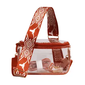 Texas Longhorns Clear Sling Bag with patterned shoulder strap in Burnt Orange and White