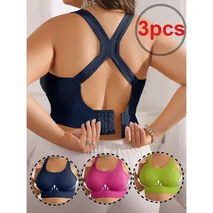 3pcs High Impact Wireless Sports Bras for Women – Cross Back Yoga Bra with Built-in Pads & Breathable Mesh for Running, Gym & Workout Activewe Womenswear Essential Everyday Green