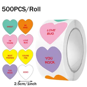 500pcs Valentine's Day Colorful Heart Stickers, Gift Wrapping Decorations, Envelope Seals, Rose Flower Labels, 1 Inch Tags, PVC Waterproof Stickers