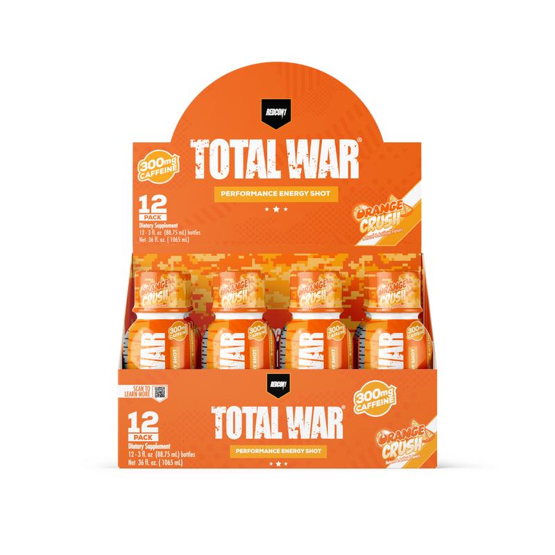 REDCON1 Total War Energy Shots - 300mg Caffeine Shots with B Vitamins & 0 Sugar - Long-Lasting Energy Shot for Focus Support - Fuel Your Workout or Workday (12 Count)